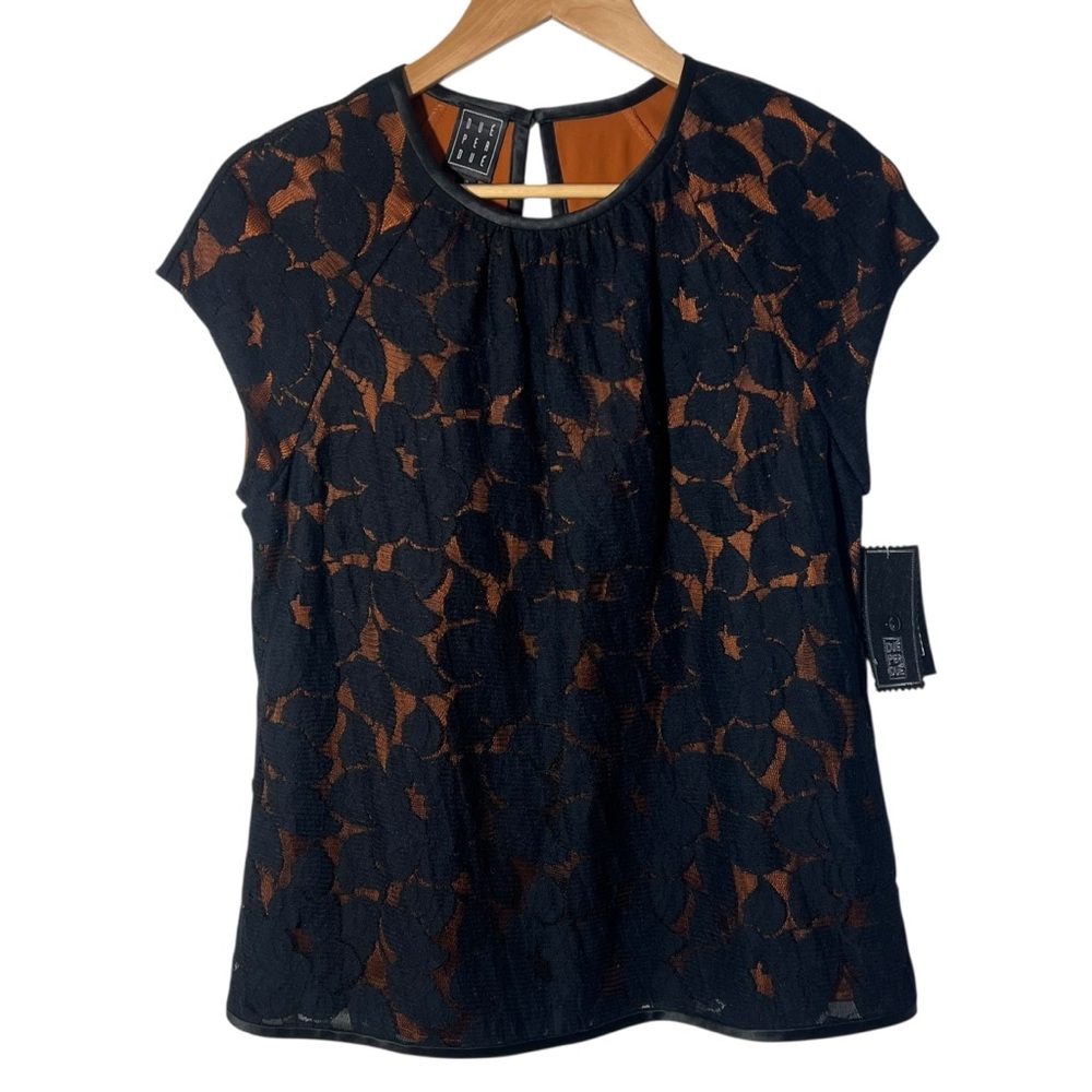 Due Per Due Black Lace Silk Blouse Womens 10